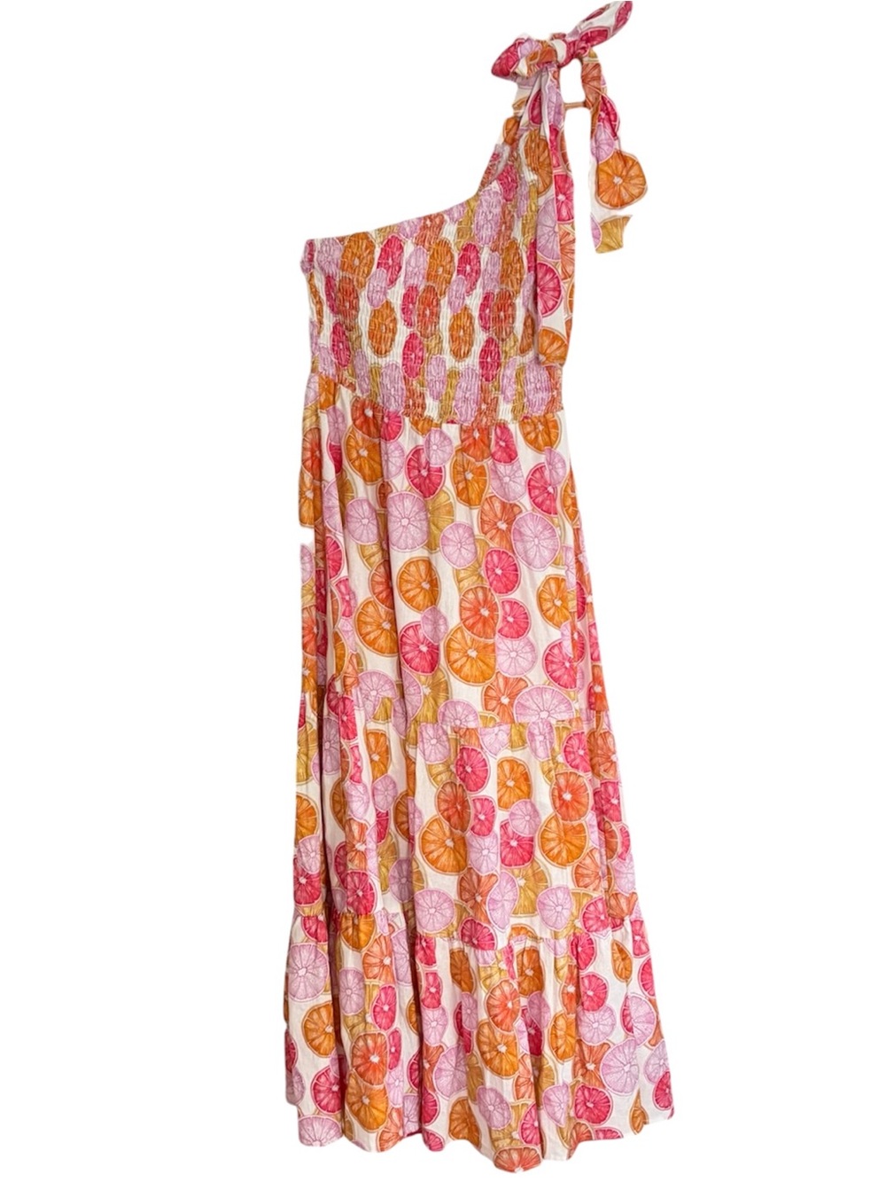 Kathleen Maeve Purple Orange Red Citrus One Shoulder Dress